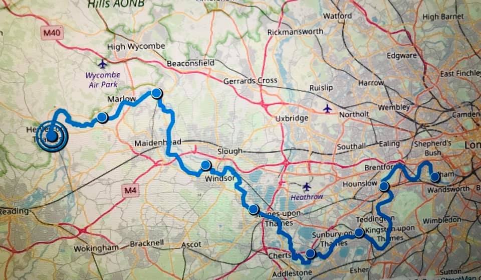 Map of troute along the Thames