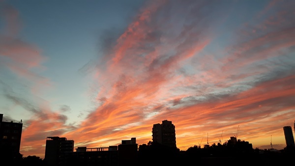 city skyline and sunset