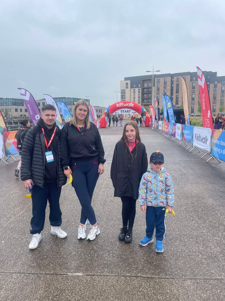 Craig, Katie, Mollie, Callum at the start under a grey sky