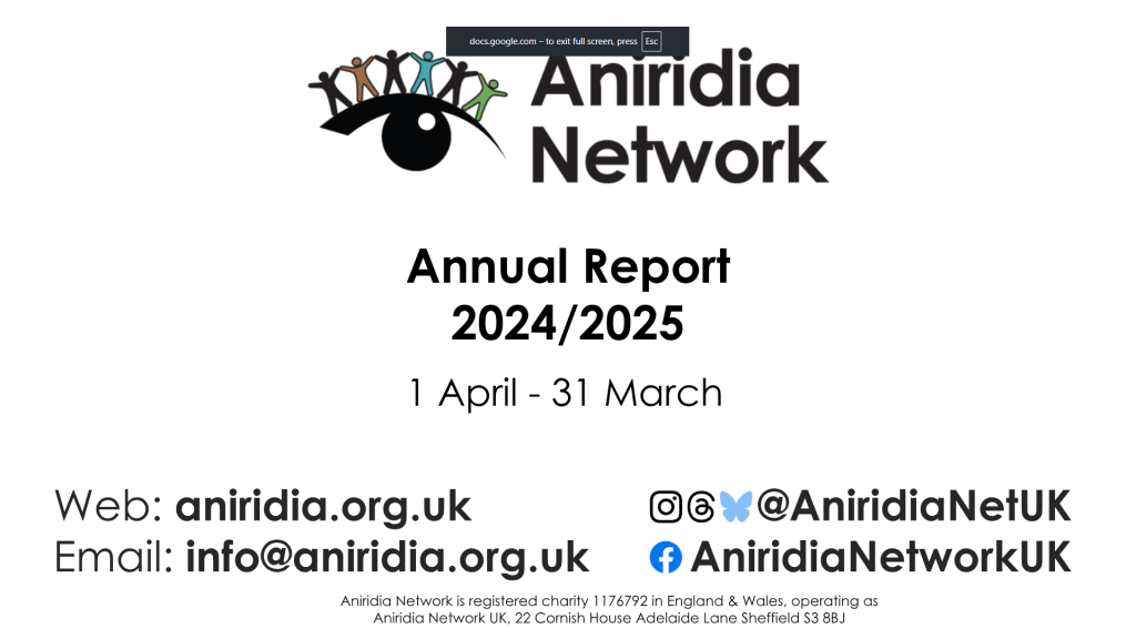 Aniridia Network Annual Report 2024/2025 title slide